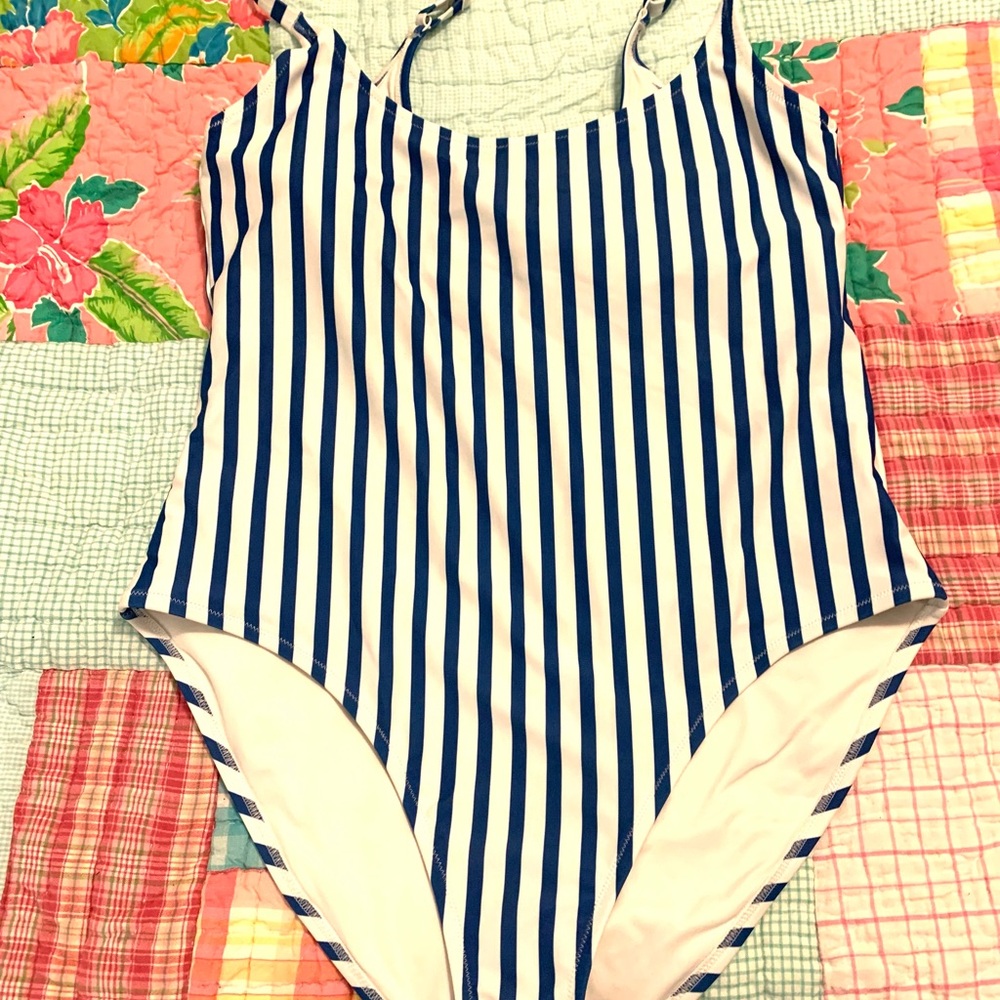 Old Navy Blue and White Striped Women's One Piece Swimsuit Size XL